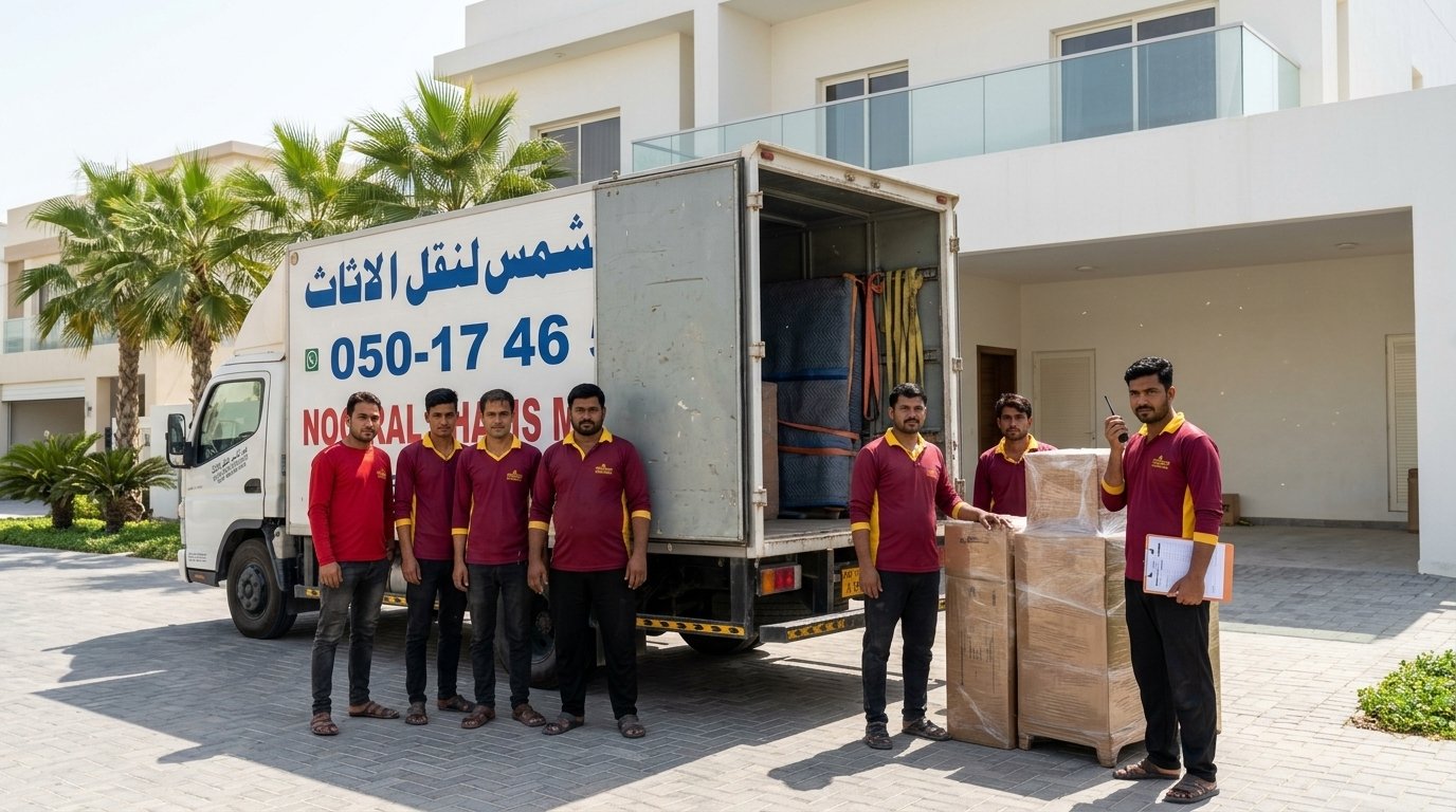 Noor Al Shams moving team loading furniture into a moving truck in the UAE